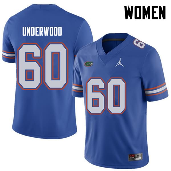 Women's NCAA Florida Gators Houston Underwood #60 Stitched Authentic Jordan Brand Royal College Football Jersey IQL5565SX